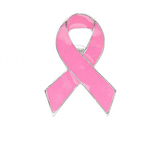 Spot pin, silver-finished "pewter" (zinc-based alloy) and enamel, dark pink, 41x28mm breast cancer awareness ribbon. Sold per pkg of 4. image number 0
