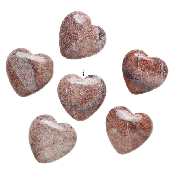 Fancy jasper 1pkg6, half-drilled puffed heart drop natural B grade, 14-16mm image number 0
