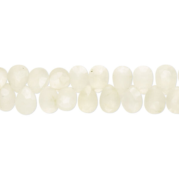 Bead, prehnite (natural), matte, 6x4mm-8x5mm hand-cut top-drilled faceted puffed teardrop with 0.4-1.4mm hole, C grade, Mohs hardness 6 to 6-1/2. Sold per 7-inch strand. image number 0