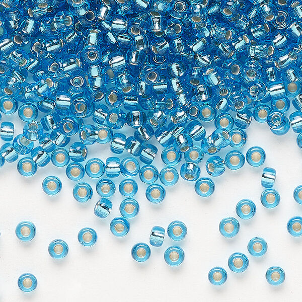 Seed bead, Miyuki, glass, pkg/250g, #8 rocaille, transparent silver-lined ocean blue (RR-2429). image number 0