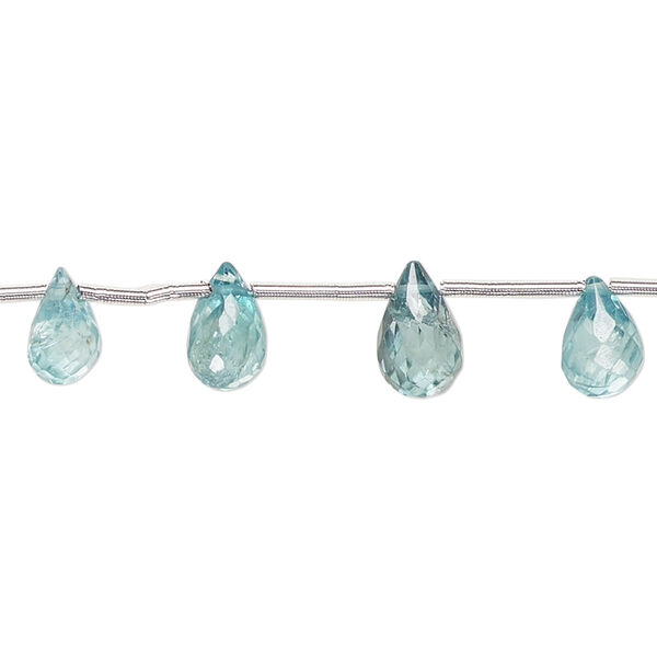 Bead, blue zircon (heated), 6x4mm-9x5mm graduated hand-cut top-drilled faceted briolette, B grade, Mohs hardness 6 to 7-1/2. Sold per pkg of 7. image number 0