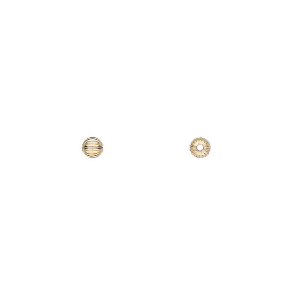 Bead, 14Kt gold-filled, 3mm corrugated round. Sold per pkg of 50. image number 0