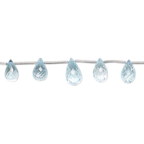 Sky blue topaz 1pkg1, hand-cut top-drilled faceted briolette bead 4 inch graduated 6x4mm-9x5mm image number 0