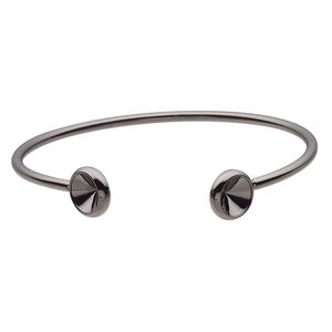 Bracelet, Almost Instant Jewelry®, cuff, black-finished brass, 11mm wide with (2) SS39 rivoli glue-in settings, 7 inches. Sold individually.