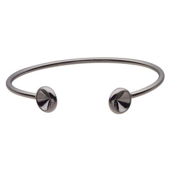 Bracelet, Almost Instant Jewelry®, cuff, black-finished brass, 11mm wide with (2) SS39 rivoli glue-in settings, 7 inches. Sold individually. image number 0