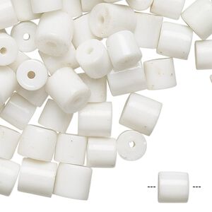 Bead, glass, opaque white, 5-8mm round tube with 1-3mm hole. Sold per pkg of 100.