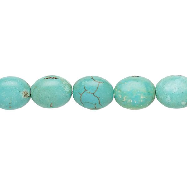 Bead, "turquoise" (resin) (imitation), light teal green, 10x9mm-11x9mm puffed oval. Sold per 15-inch strand. image number 0