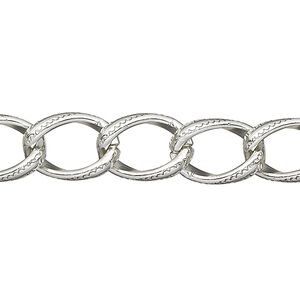 Chain 1pkg1 curb, 8mm textured, aluminum / anodized silver 25 foot unfinished
