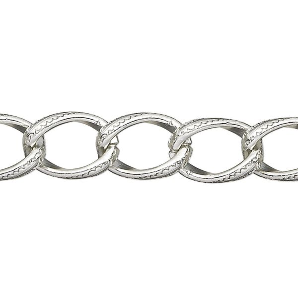 Chain, anodized aluminum, silver, 8mm textured curb. Sold per pkg of 25 feet. image number 0