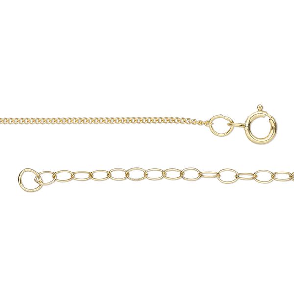 Chain, Gossamer™, 14Kt gold-filled, 1mm curb, 18 inches with 2-inch extender chain and springring clasp. Sold individually. image number 0