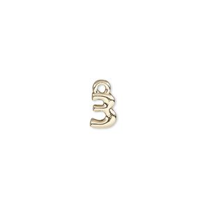 Charm, gold-finished "pewter" (zinc-based alloy), 7.5x5.5mm number 3. Sold per pkg of 2.