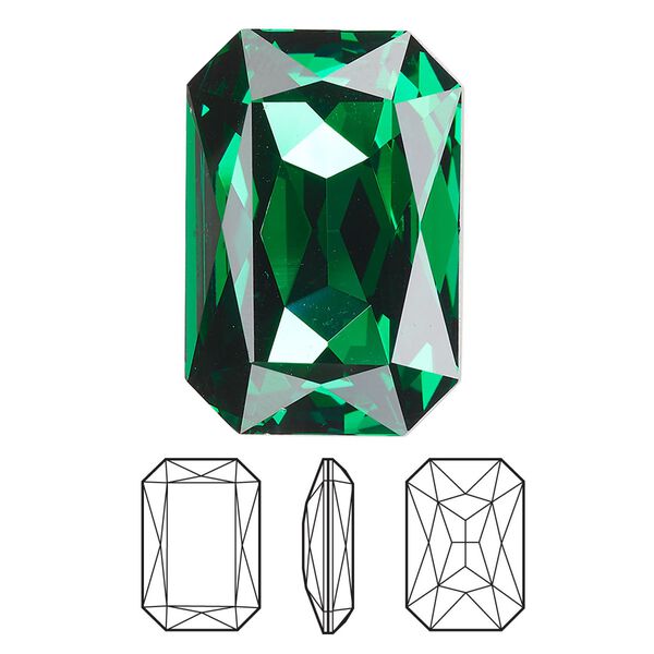 Fancy stone 24pk majestic green foil back, Swarovski® 27x18.5mm emerald cut 4627 image number 0