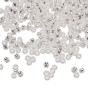 Seed bead, Dyna-Mites™, glass, silver-lined translucent clear, #8 round. Sold per 40-gram pkg.