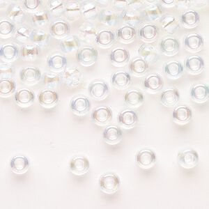 Seed bead, Miyuki, glass, pkg/25g, #6 rocaille, translucent rainbow crystal clear, (RR-250).