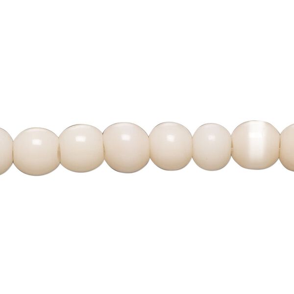 Bead, cat's eye glass (fiber optic glass), pale peach, 6-8mm round. Sold per 14-inch strand, approximately 55 beads. image number 0