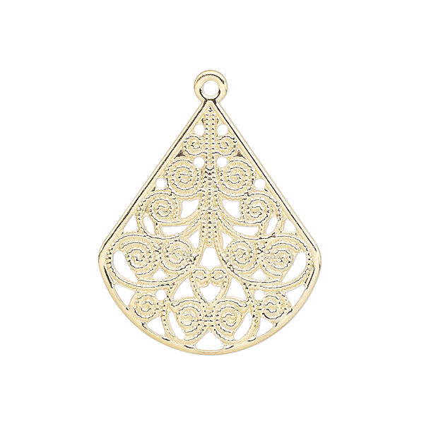 Drop, gold-plated steel, 26x23mm filigree teardrop. Sold per pkg of 10. image number 0