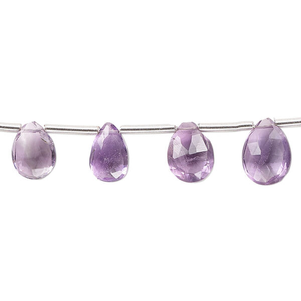 Bead, amethyst (natural), light, 8x6mm-12x8mm graduated hand-cut top-drilled faceted puffed teardrop, B grade, Mohs hardness 7. Sold per 19-piece set. image number 0