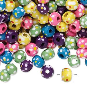 Bead mix, painted wood, mixed colors, 5-6mm irregular round with flower design. Sold per 90-gram pkg, approximately 1,100 beads.
