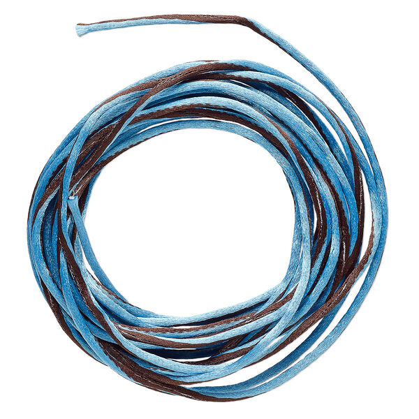 Cord, Satinique™, nylon, brown and blue, 2mm regular with vertical stripe. Sold per 10-foot section. image number 0