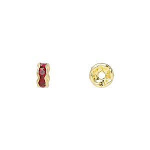 Bead, glass rhinestone and gold-finished brass, garnet red, 6x3mm rondelle. Sold per pkg of 10.