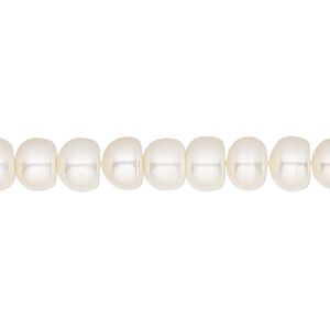 Pearl, White Lotus™, cultured freshwater (bleached), white, 7.5-8mm button, B grade, Mohs hardness 2-1/2 to 4. Sold per 15-1/2" to 16" strand.