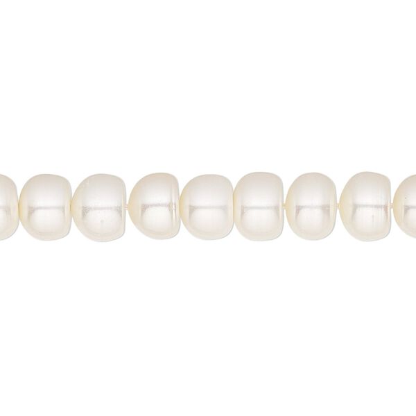 Pearl, White Lotus™, cultured freshwater (bleached), white, 7.5-8mm button, B grade, Mohs hardness 2-1/2 to 4. Sold per 15-1/2" to 16" strand. image number 0