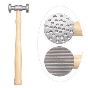 Hammer, steel and wood, 10-1/2 inches with 1-1/8 inch textured dual head. Sold individually.