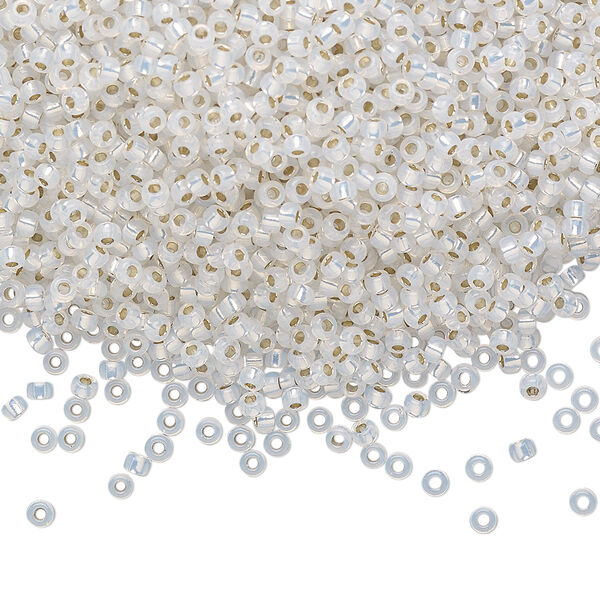 Seed bead, Miyuki, glass, pkg/25g, #11 rocaille, translucent silver-lined opal, (RR-551). image number 0