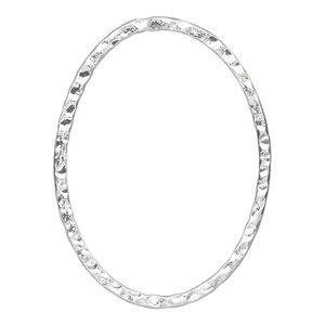 Focal, silver-plated steel, 40x30mm double-sided hammered open oval. Sold per pkg of 6.