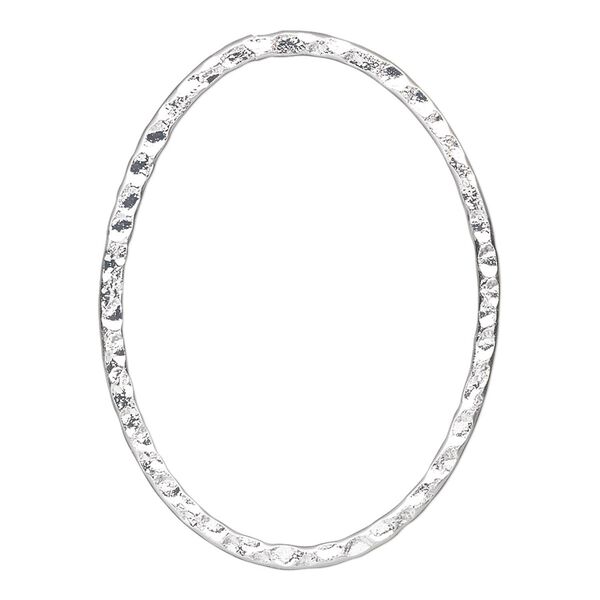 Focal, silver-plated steel, 40x30mm double-sided hammered open oval. Sold per pkg of 6. image number 0