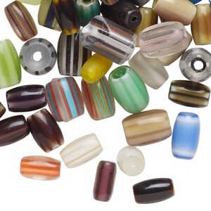Bead mix, lampworked glass, opaque and translucent mixed colors, 13x7mm-16x12mm round tube. Sold per 4-ounce pkg, approximately 60 beads.