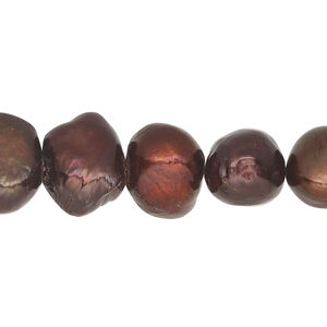 Freshwater 1pkg1, flat-sided potato pearl, 15 inch dark black cherry 12-15mm cultured