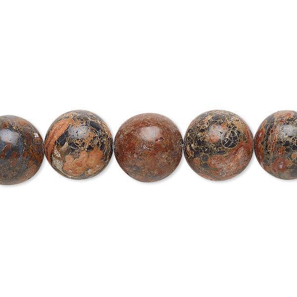 Bead, leopardskin jasper (natural), 10mm round, B grade, Mohs hardness 6-1/2 to 7. Sold per 15-1/2" to 16" strand. image number 0