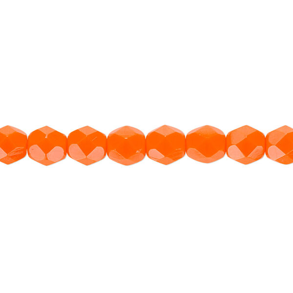 Bead, Czech fire-polished glass, opaque orange, 6mm faceted round. Sold per 15-1/2" to 16" strand, approximately 65 beads. image number 0