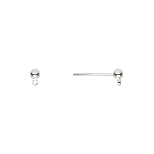 Earstud, silver-finished brass, 3mm ball with closed loop. Sold per pkg of 50 pairs. image number 0