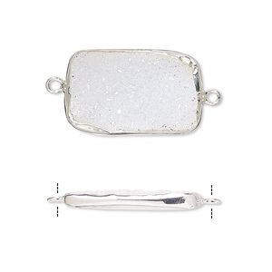 Link, white druzy agate (natural) and sterling silver, 22x13mm single-sided rectangle. Sold per pkg of 2.