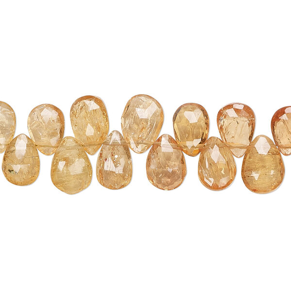 Bead, imperial topaz (heated), shaded, 8x5mm-10x6mm graduated hand-cut top-drilled faceted teardrop, C grade, Mohs hardness 8. Sold per 8-inch strand, approximately 50-55 beads. image number 0