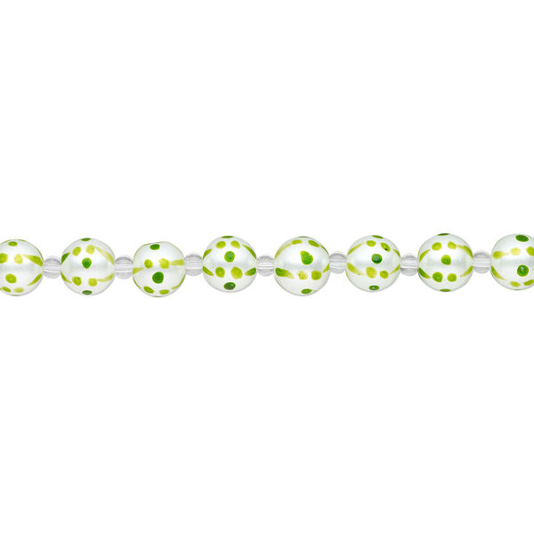 Bead, glass 1pkg8, opaque green and white, 12mm hand-painted round. image number 1