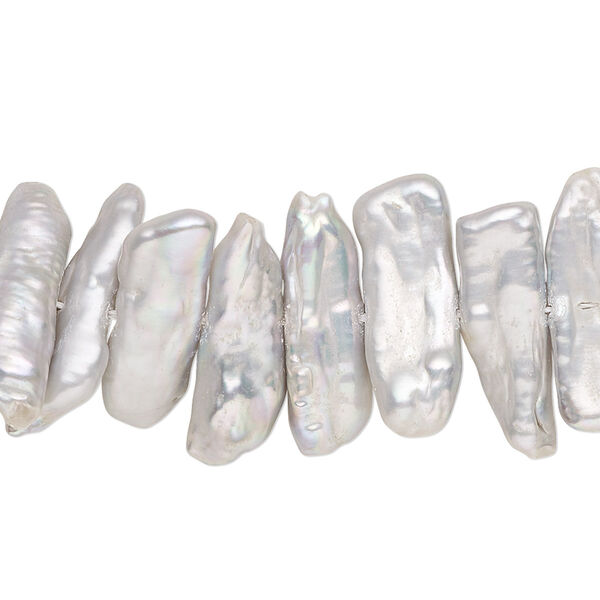 Pearl, cultured freshwater (dyed), silver, 17x4mm-23x8mm center-drilled stick, C- grade, Mohs hardness 2-1/2 to 4. Sold per 15-1/2" to 16" strand. image number 0