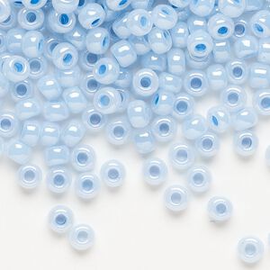 Seed bead, Miyuki, glass, pkg/250g, #6 rocaille, opaque luster sky blue (RR-523).