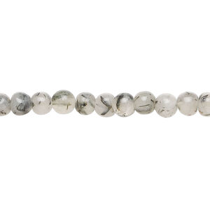 Tourmalinated quartz 1pkg1, hand-cut round bead natural, 13 inch 4-5mm