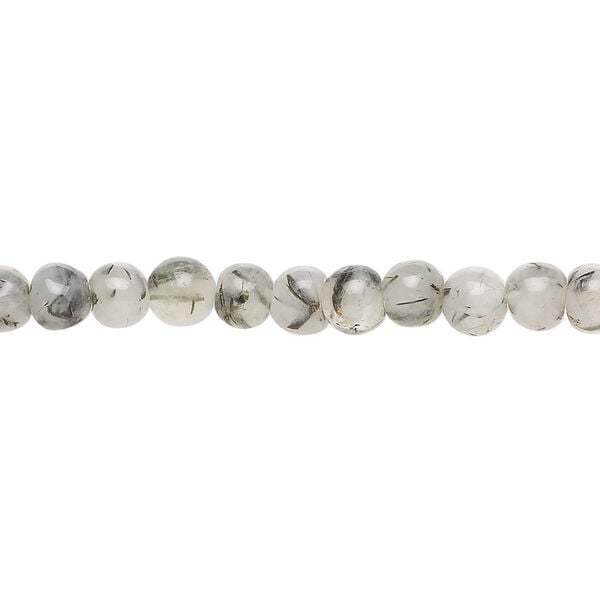 Tourmalinated quartz 1pkg1, hand-cut round bead natural, 13 inch 4-5mm image number 0
