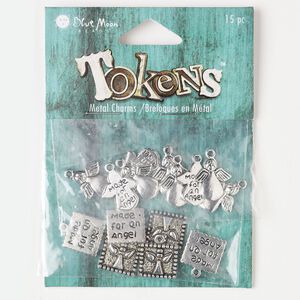 Drop and charm, antique silver-finished "pewter" (zinc-based alloy), assorted angel. Sold per pkg of 15 pieces.