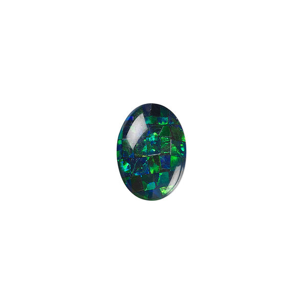 Cabochon, Gilson®, opal (synthetic), mosaic black, 14x10mm calibrated oval. Sold individually. image number 0