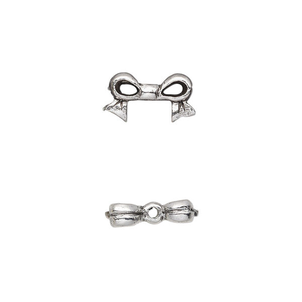 Bead, antique silver-plated pewter (tin-based alloy), 13x7mm bow, fits 6mm cube bead. Sold per pkg of 4. image number 0