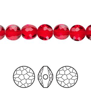 Bead 4pk light siam, Crystal Passions® 8mm puffed round 5034