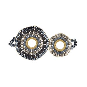 Link, Creative Touch, glass, silver / gunmetal / light gold, 29x18mm double-sided double circle. Sold individually.