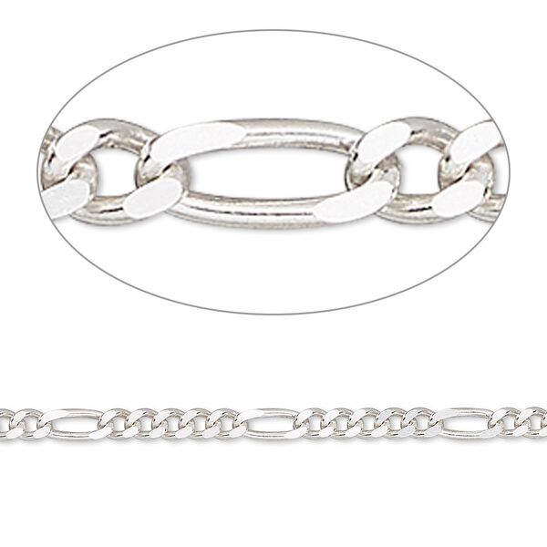 Chain, sterling silver, 2.7mm Figaro. Sold per pkg of 50 feet. image number 0