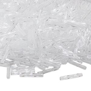 Bead, Miyuki, bugle bead, glass, pkg/50 g, 12x2mm center-drilled twisted, transparent crystal clear, (TW-131).