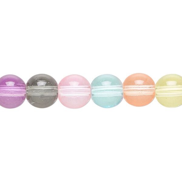 Bead, coated glass, transparent multicolored, 8mm round. Sold per 15-1/2 to 16-inch strand. image number 0